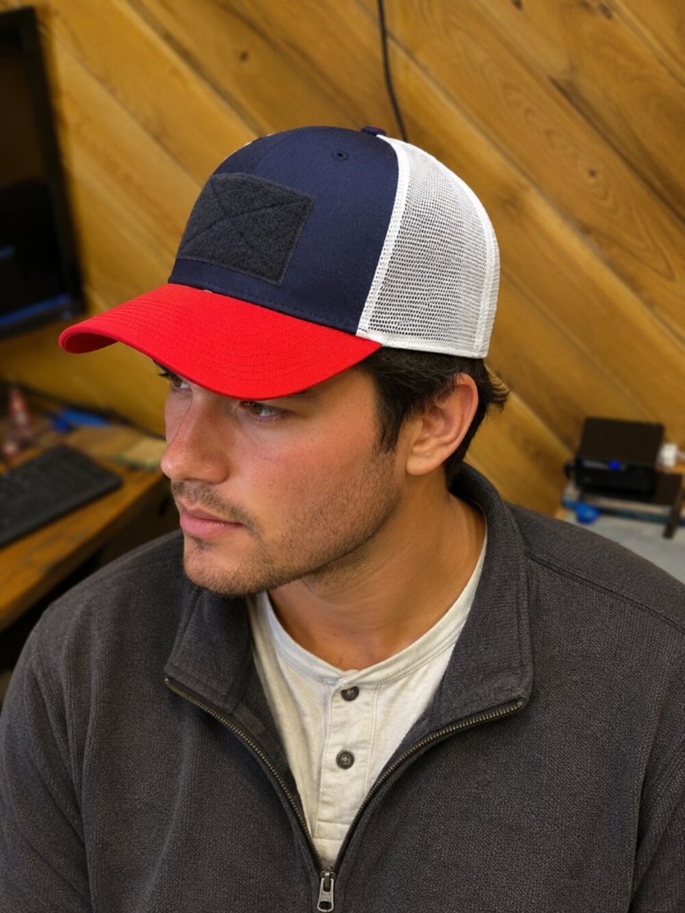 5.11 Tactical Trucker Hat Navy White Red Mesh Snapback Hook & Loop Patch Cap NWT